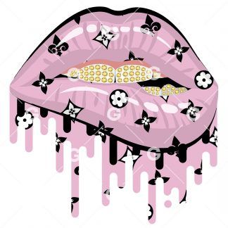 Pink and Black Fashion Drip Lips PNG