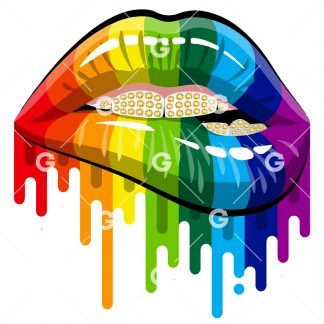 Rainbow Bling Drip Lips PNG