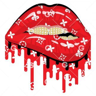 Red Fashion Bling Drip Lips PNG