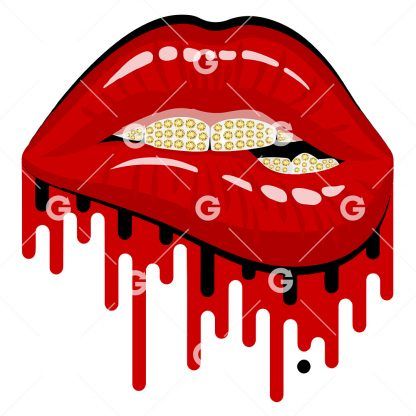 Red Bling Drip Lips PNG