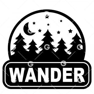 Wander Stars and Trees With Moon Decal SVG