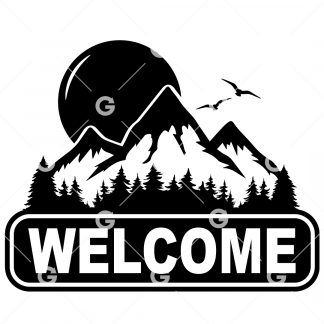 Welcome Mountain, Sun and Trees Decal SVG