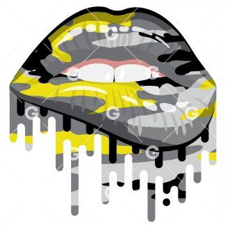 Yellow Camo Drip Lips SVG