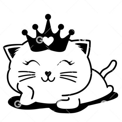 Cute Smiling Cat With Heart Crown SVG