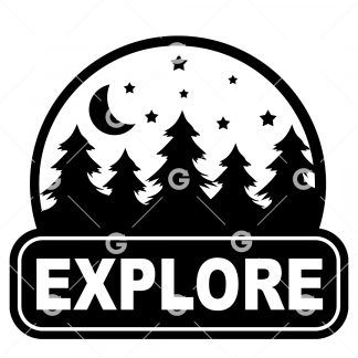 Explore Stars and Trees With Moon Decal SVG