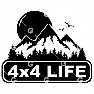 4x4 Life Sun and Mountain Decal SVG