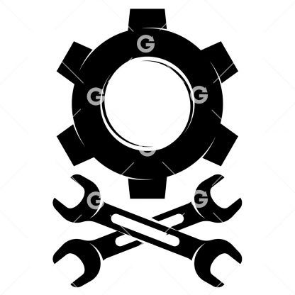 Crossed Wrenches With Gear SVG