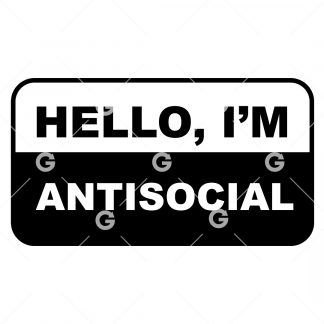 Funny cut file decal design that reads "Hello, I'M Antisocial".