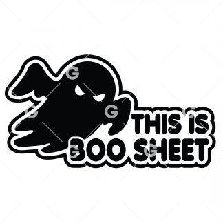 Halloween cut file decal design that reads "This is Boo Sheet" with a evil flying ghost.
