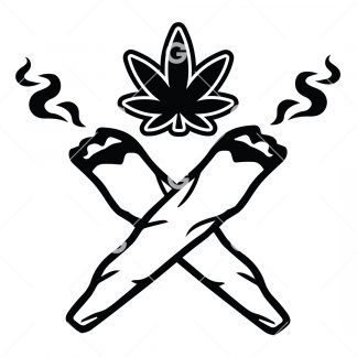 Marijuana cut file decal design with two crossed weed joints and pot leafs.
