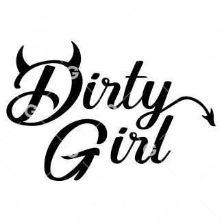 Funny text cut file design that reads "Dirty Girl" with devil horns. 