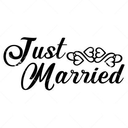 Wedding text cut file design that reads "Just Married"  with a heart monogram.
