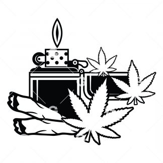 Marijuana cut file decal design with a lighter, two joints and three pot leafs.