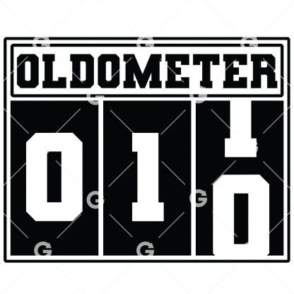 Birthday cut file t-shirt or decal design that reads "Oldometer 10" with a odometer for ten years old.