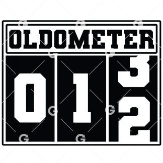 Birthday cut file t-shirt or decal design that reads "Oldometer 12" with a odometer for twelve years old.