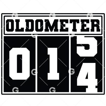 Birthday cut file t-shirt or decal design that reads "Oldometer 14" with a odometer for fourteen years old.