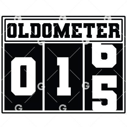 Birthday cut file t-shirt or decal design that reads "Oldometer 15" with a odometer for fifteen years old.