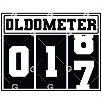 Birthday cut file t-shirt or decal design that reads "Oldometer 17" with a odometer for seventeen years old.