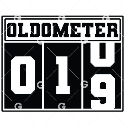 Birthday cut file t-shirt or decal design that reads "Oldometer 19" with a odometer for nineteen years old.