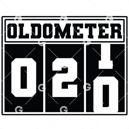 Birthday cut file t-shirt or decal design that reads "Oldometer 20" with a odometer for twenty years old.