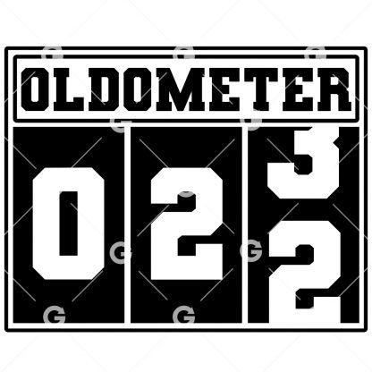 Birthday cut file t-shirt or decal design that reads "Oldometer 22" with a odometer for twenty two years old.