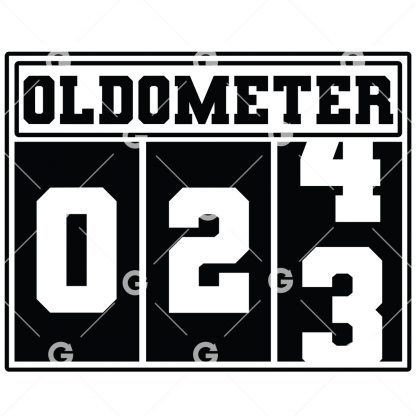 Birthday cut file t-shirt or decal design that reads "Oldometer 23" with a odometer for twenty three years old.