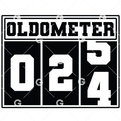 Birthday cut file t-shirt or decal design that reads "Oldometer 24" with a odometer for twenty four years old.