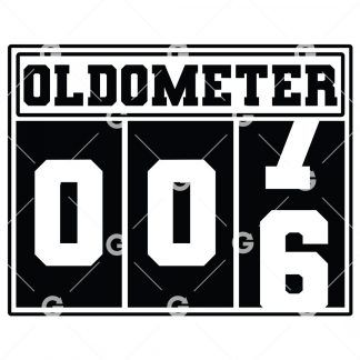 Birthday cut file t-shirt or decal design that reads "Oldometer 6" with a odometer for six years old.