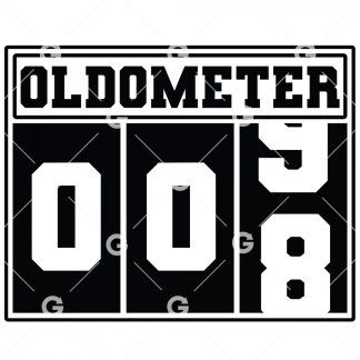 Birthday cut file t-shirt or decal design that reads "Oldometer 8" with a odometer for eight years old.