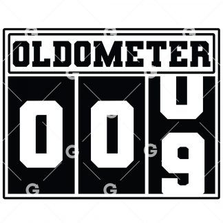 Birthday cut file t-shirt or decal design that reads "Oldometer 9" with a odometer for nine years old.