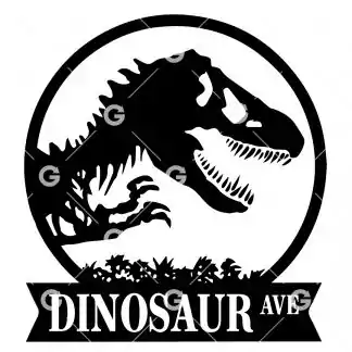 Funny cut file decal design that reads "Dinosaur Ave" with T-Rex dinosaur.