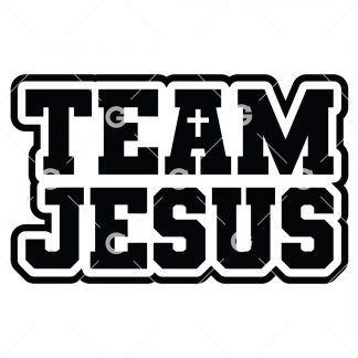 Spiritual cut file decal design that reads "Team Jesus" with a religious cross.