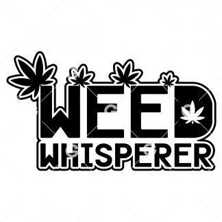 Funny marijuana cut file decal design that reads "Weed Whisperer" with pot leafs.