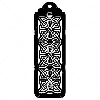 Bookmark template SVG design with a 3 Celtic knot pattern and tassel hole. 