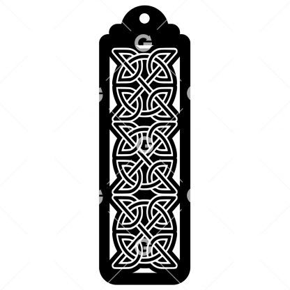 Bookmark template SVG design with a 3 Celtic knot pattern and tassel hole. 