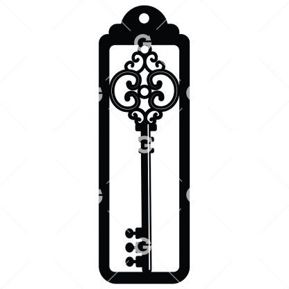 Bookmark template SVG design with a antique skeleton key and tassel hole.