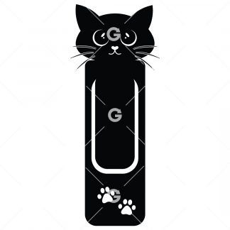 Bookmark template SVG design with a cute cat and paw prints.