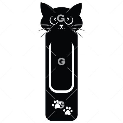 Bookmark template SVG design with a cute cat and paw prints.