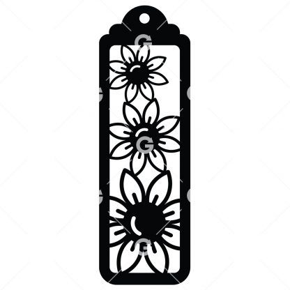 Bookmark template SVG design with daisy flowers and a tassel hole.