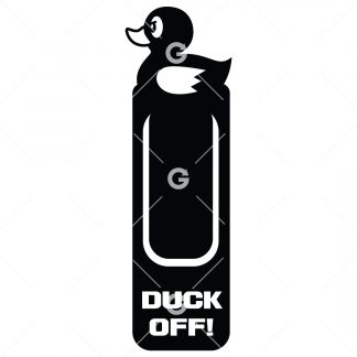 Bookmark template SVG design with a angry duck that reads "Duck Off".