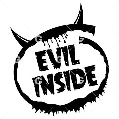 Halloween cut file decal design that reads "Evil Inside" with devil horns.