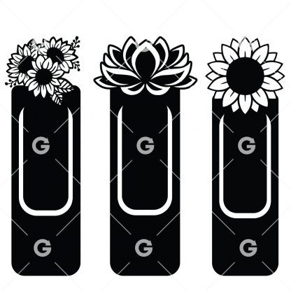 Flowers Bookmark Template SVG Bundle includes Single Sunflower Bookmark, Lotus Flower Bookmark and Three Sunflowers Bookmark. 