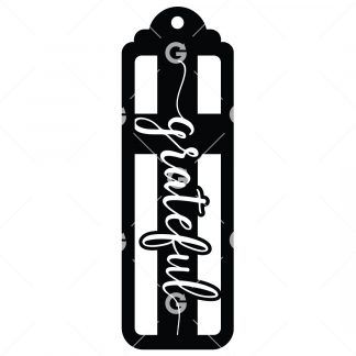 Bookmark template SVG design with a cross that reads "Grateful" and a tassel hole.