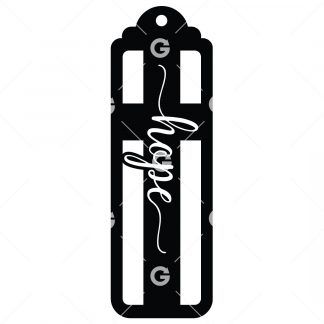 Bookmark template SVG design with a cross that reads "Hope" and a tassel hole.