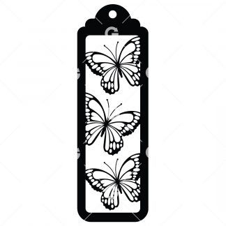 Bookmark template SVG design with monarch butterflies and a tassel hole.