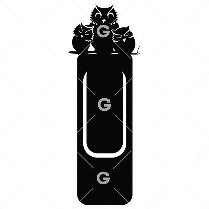 Bookmark template SVG design with a owl family on a branch.