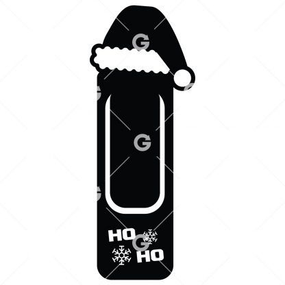 Bookmark template SVG design with a Santa hat and snowflakes that reads "Ho Ho".