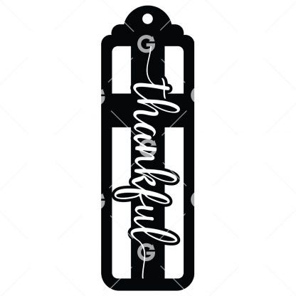 Bookmark template SVG design with a cross that reads "Thankful" and a tassel hole.