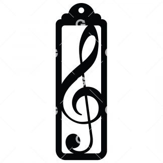 Bookmark template SVG design with a music treble clef and a tassel hole.